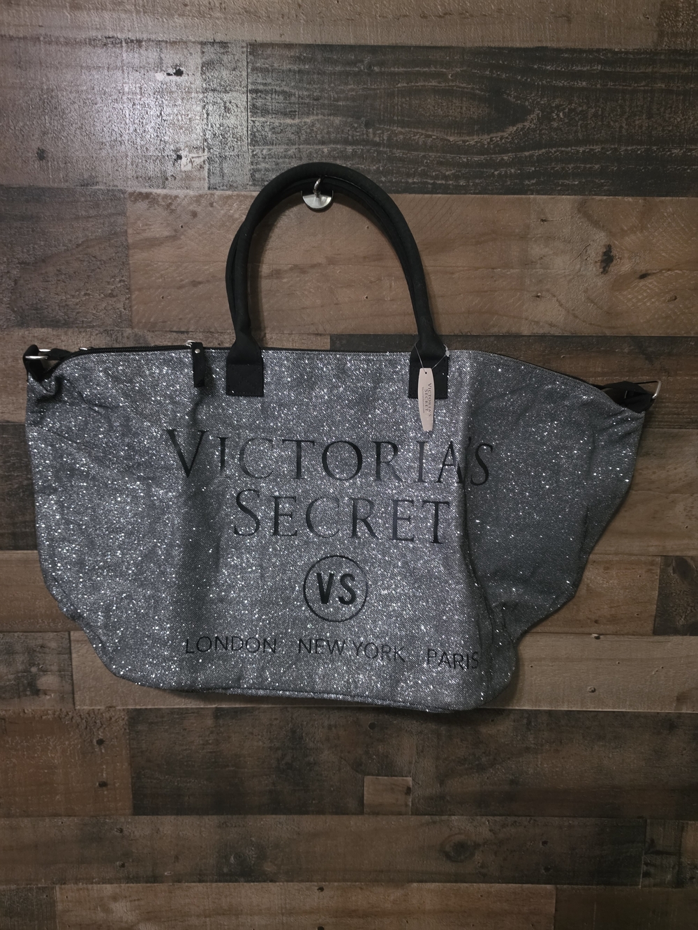 Victoria's Secret Silver Glitter Tote Bag NWT